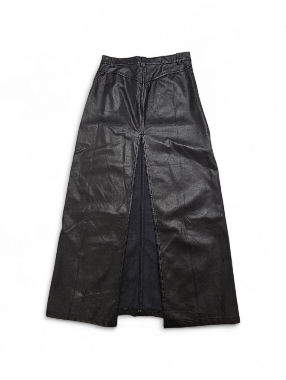 Free People City Slicker Faux Leather Maxi Skirt With Back Slit Sz 2 - Picture 5 of 10
